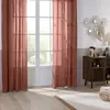 HOMEMAISON Rideau à oeillets en Lin Terracotta avec surpiqûre noire 130 x 260 cm