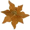 Déco de Noël Fleur de Poinsettia Marron et Doré pailleté 20 x 20 cm