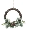 FÉÉRIC LIGHTS AND CHRISTMAS Couronne de Noël enneigée avec pommes de pin, étoiles et baies blanches D 25 cm
