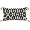 ATMOSPHERA Coussin décoratif Noir & Ocre motifs colorés avec pompons 30 x 50 cm
