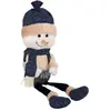 Déco de Noël Bonhomme de neige assis Beige et Bleu pailleté H 45 cm