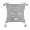 Pp No Name Coussin à pompons imprimé rêveuse - L 40 x l 40 cm - Gris et Blanc