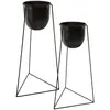 Atmosphera Lot de 2 pots noirs avec supports en métal de tailles différentes - Noir