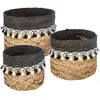 Atmosphera - Lot de 3 Paniers en roseau à pompons - Noir et Blanc