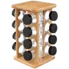 JJA Présentoir rotatif avec 16 pots à épices en bambou - Noir/Beige - H 28 cm