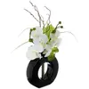 Composition d'orchidées blanches et jaunes - vase noir - Atmosphera
