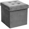 ATMOSPHERA 2 en 1 Pouf pliant et coffre de rangement Velours Gris 38 x 38 cm