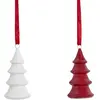 Sia Deco Set de 2 suspensions sapins de noël en grès rouges et blanches H7