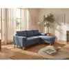 VENTE-UNIQUE Canapé d'angle convertible et réversible en tissu bleu canard avec coffre de rangement KORI