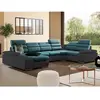VENTE-UNIQUE Canapé d'angle panoramique convertible en tissu et simili BOILEAU - Bicolore turquoise-anthracite - Angle gauche