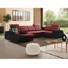 VENTE-UNIQUE Canapé d'angle panoramique convertible en tissu et simili BOILEAU - Bicolore Rouge-Noir - Angle gauche