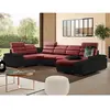 VENTE-UNIQUE Canapé d'angle panoramique convertible en tissu et simili BOILEAU - Bicolore Rouge-Noir - Angle droit
