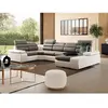 VENTE-UNIQUE Canapé d'angle panoramique convertible en tissu et simili BOILEAU - Bicolore Gris-Blanc - Angle droit