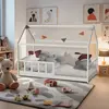 LEQUAIDESAFFAIRES Lit cabane Kiwi 90x190 + 1 sommier + barrière /Blanc
