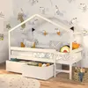 LEQUAIDESAFFAIRES Lit cabane MIKA 90x190 + sommier + 2 tiroirs / Blanc 199x95x165