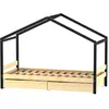 Lit cabane etoile 90x190cm + 2 tiroirs / Brut et noir/ 199x95x150 cm