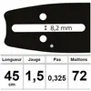 Guide de tronçonneuse OZAKI Pro Steel - 18 pouces - Acier - Pas de 0,325 pouces - Jauge de 1,5 mm