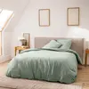 Douceur d'Intérieur Parure de lit 3 pièces 240 x 220 cm en fils teints lavés unis   Meline Sauge (60 fils)