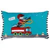 DOUCEUR D'INTERIEUR coussin à pompons 30 x 50 cm 100% coton imprimé flyn dessin placé