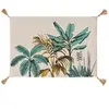 Douceur d'Intérieur Tapis imprimé feuillages exotiques à pompons coton multicolore 90x60cm