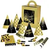 Kit cotillons boite 10 personnes Or et noir Happy New Year
