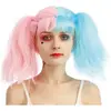 Perruque arlequin avec couettes rose et bleu