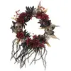 COURONNE CRÂNES ET ROSES ROUGES 40 CM  - DECORATION DE FETE HALLOWEEN BLANC