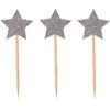 Set de 12 piques déco étoiles pailletée Argent 7,5 cm