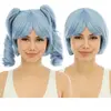 Perruque courte avec couettes détachables luxe Bleu