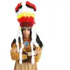 Coiffe indien rouge et jaune avec marabouts FETE-26300