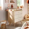 Commode 3 Tiroirs Avec Pieds Bois Décor Vanille
