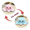 Peluche poulpe réversible double face 30 cm -bleu clair + rose