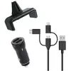 Muvit Pack 3 en 1 Chargeur de Voiture 2 USB-A + Cable 3 en 1 + Support Grille