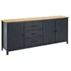 Altobuy TINA - Buffet Bas 3 Portes 3 Tiroirs Bois Ciré et Bleu Pétrole