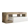 Altobuy ARTURO - Meuble TV 1 Abattant Blanc Laqué Encadrement Niches Aspect Bois Antik -