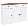 ALTOBUY SOCOA - Buffet 3 Portes 3 Tiroirs Bois Massif Vernis Sepia et Blanc TU