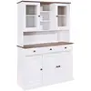 ALTOBUY Buffet vaisselier 5 portes 3 tiroirs bois massif vernis sepia et blan