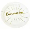 Paquet de 6 Assiettes Communion en carton 23cm, Blanc/Or