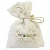 Pochons en jute - NO NAME - Communion - 4 sachets - 8x10 cm - Doré métallisé