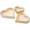 Lot de 3 Corbeilles COEURS en BOIS brut 16,5cm-26cm