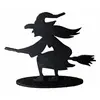 RueDeLaFete Centre de table Halloween Sorcière sur Balai 19x15cm en bois, Noir