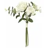 RueDeLaFete Bouquet de 2 Roses et 2 Eucalyptus avec Spirée 32cm, Crème FBO3003B