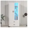 Samlong Vitrine avec LED 16 couleurs, Vitrine étagère sur pied, armoire de salon a LED haute bibliothèque - Blanc