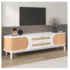 Samlong Meuble TV- Meuble TV en bois naturel avec portes et tiroirs en rotin, style champêtre naturel - Blanc