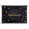 SANTEX Toile fond photo - Joyeux Anniversaire - Noir et Doré Or Métallisé - 210x150cm - Polyester - A suspendre