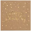 Sachet de 20Petites serviettes Happy Birthday métal, Kraft/Or