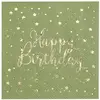 Sachet de 20Petites serviettes Happy Birthday métal, Sauge/Or
