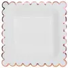 RueDeLaFete Paquet de 10 Assiettes festonnées carré 18x18cm, blanc/Rose Gold