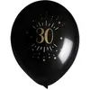 Sachet de 8 ballons âge étincelant NOIR/or, 30 ans
