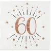 Santex Serviette de table anniversaire 60ans blanche et rose gold métallique (x10) REF/7350